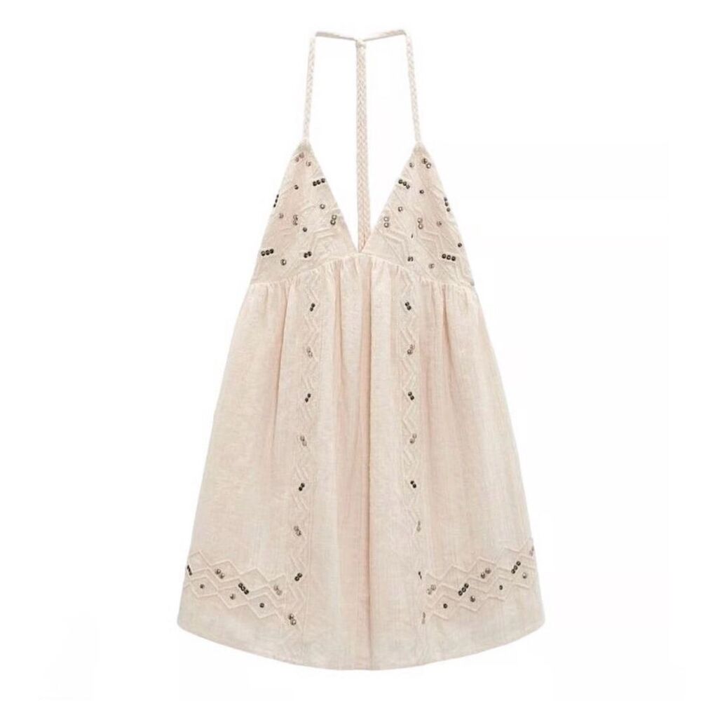 ZARA Woman’s Cotton Dress Backless Cream